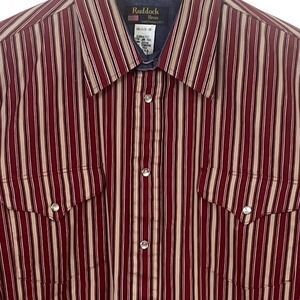 VTG Ruddock Bros. XLong Tail Red Pearl Striped Western Rodeo Shirt USA 16 1/2x34